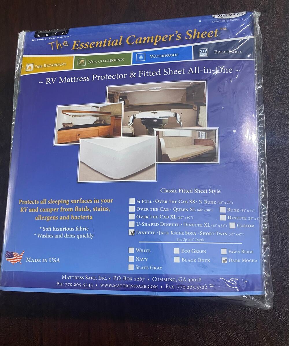 NWT Mattress Safe Essential Camper Sheet Short Twin RV 43x67 Mocha CWCS-4367